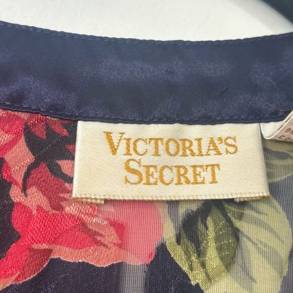 Vintage Victoria's Secret Floral Button Down Sheer Nightgown Navy Small - Picture 2 of 4